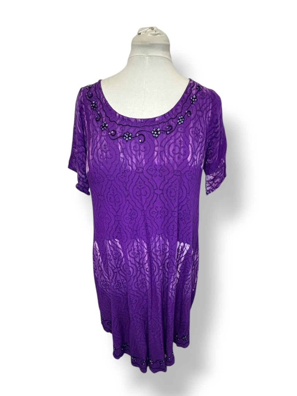 Greater Good Womenโs Scoop Neck Tunic Sequin Embellished Purple Free Size